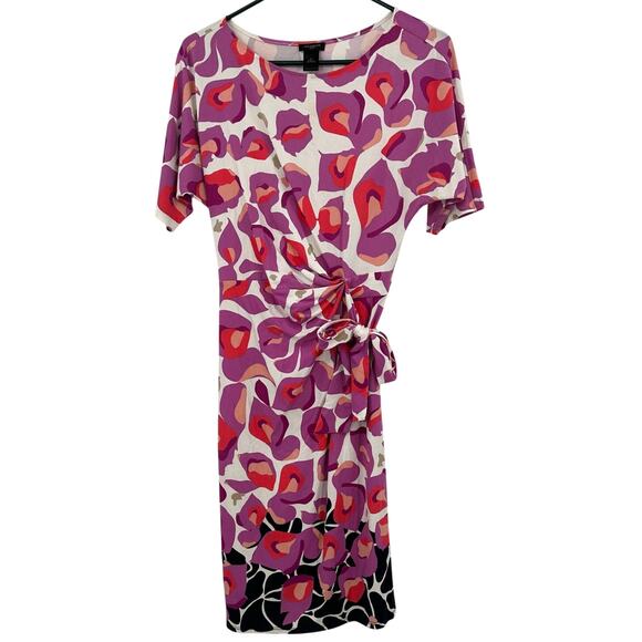 Ann Taylor Size XS Short Sleeve Dress Abstract Floral Print‎ Purple Pink White - Picture 1 of 4